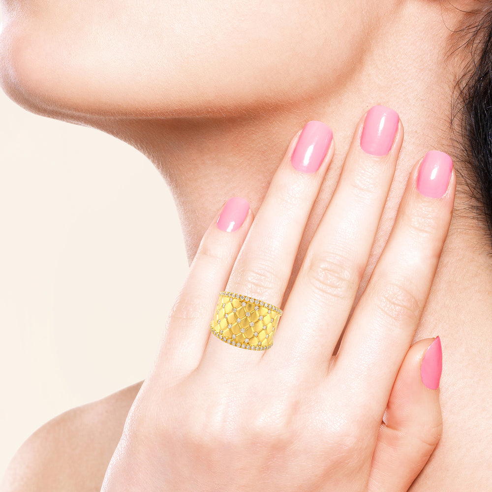 Natural Diamond Ethnic Band Ring in 18K Yellow Gold – Handmade Design