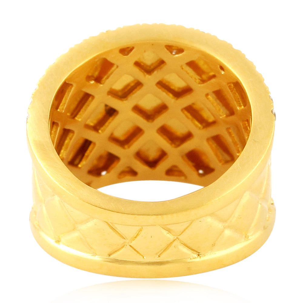 Natural Diamond Ethnic Band Ring in 18K Yellow Gold – Handmade Design