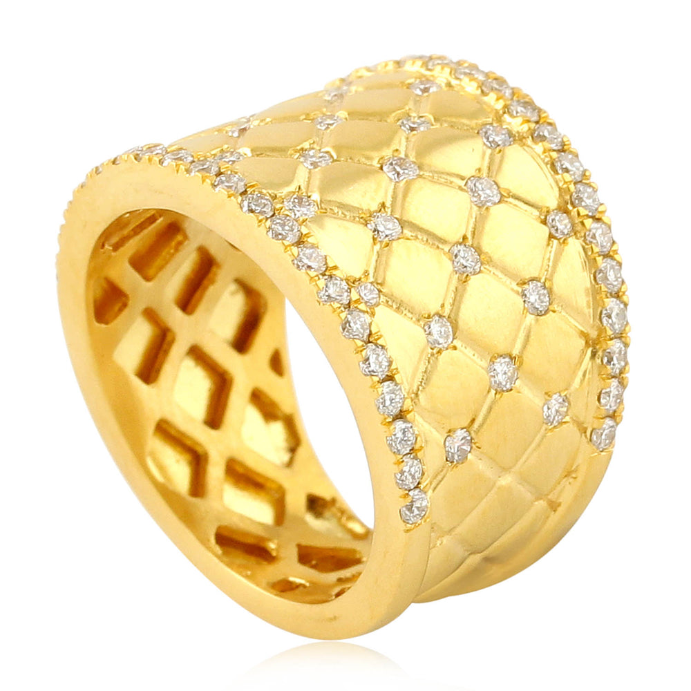 Natural Diamond Ethnic Band Ring in 18K Yellow Gold – Handmade Design
