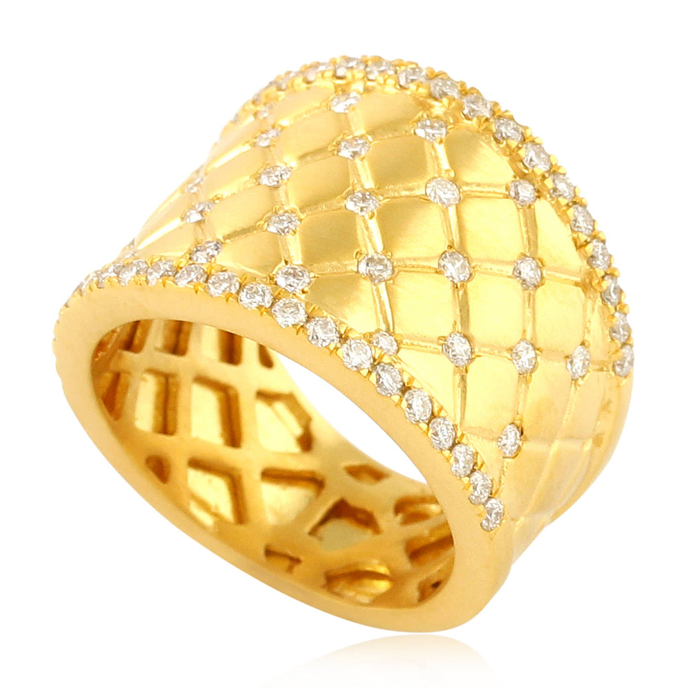 Natural Diamond Ethnic Band Ring in 18K Yellow Gold – Handmade Design