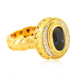 18K Yellow Gold Oval Kyanite Pave Diamond Ethnic Ring Jewelry