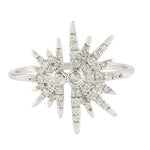 Natural Micro Pave Diamond Starburst Ring 14K White Gold For Gifts