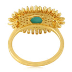 18K Yellow Gold Prong Natural Baguette Diamond Round Turquoise Evil Eye Ring Jewelry For Her