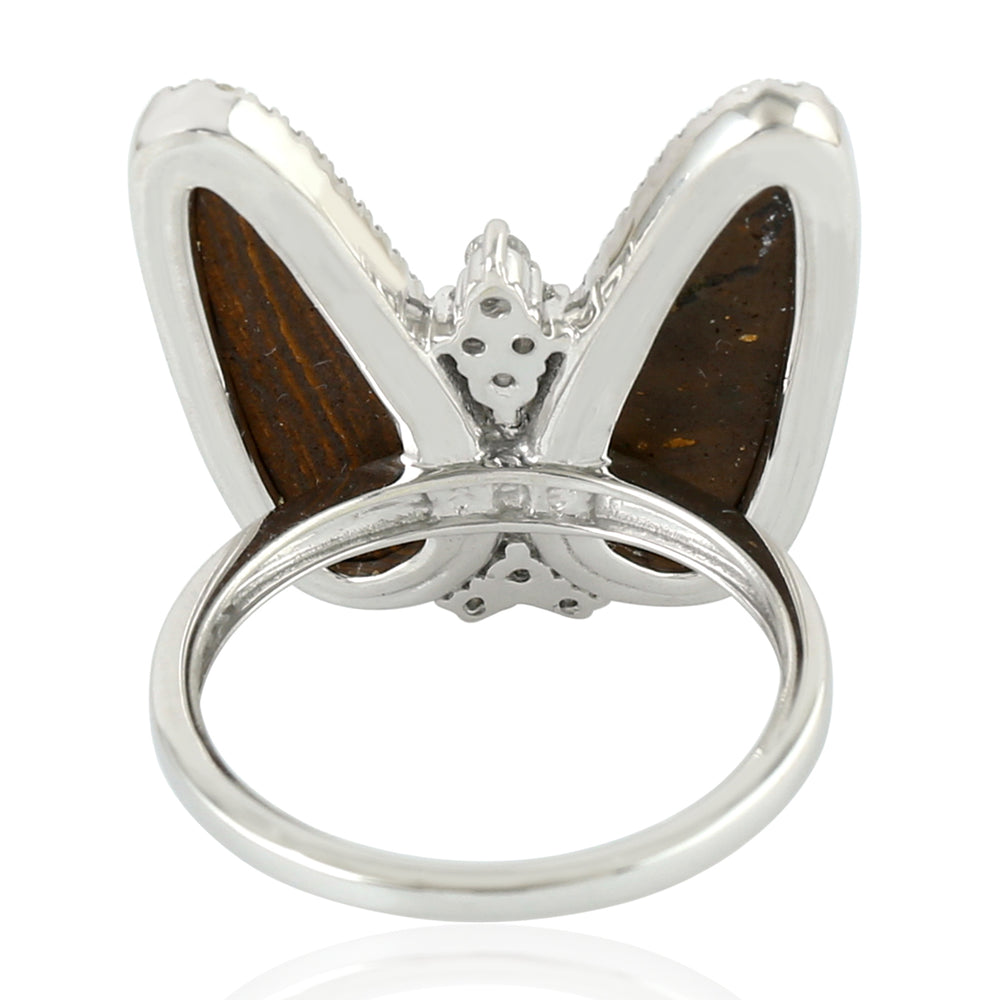 18K White Gold Prong Natural Diamond Oval Opal Doublet Butterfly Design Ring For Christmas Gifts