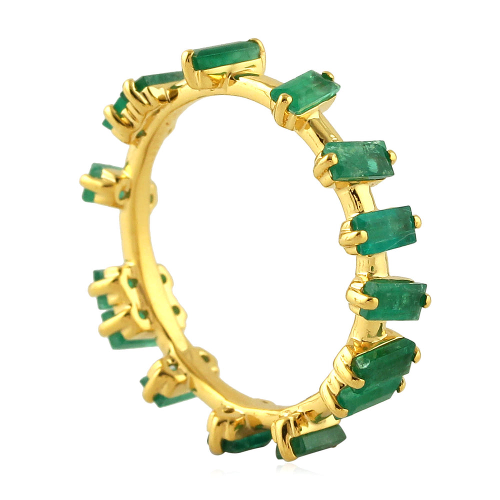 Baguette Cut Emerald Gemstone Band Ring In 18K Yellow Gold