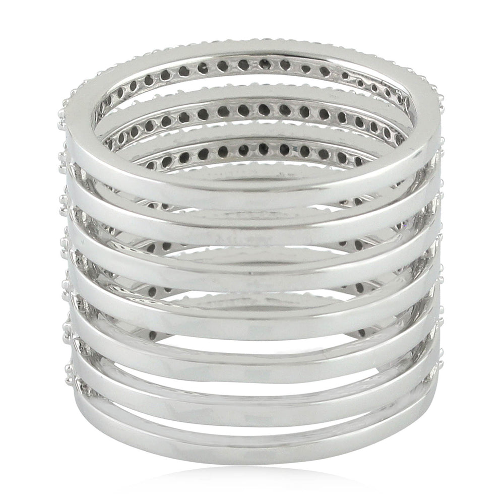 14K White Gold Pave Diamond Handmade Spiral Band Ring