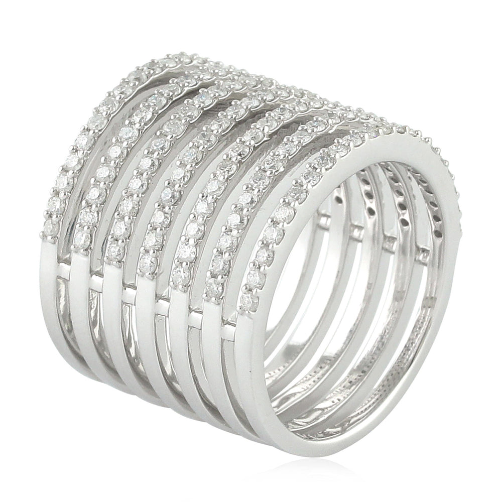 14K White Gold Pave Diamond Handmade Spiral Band Ring