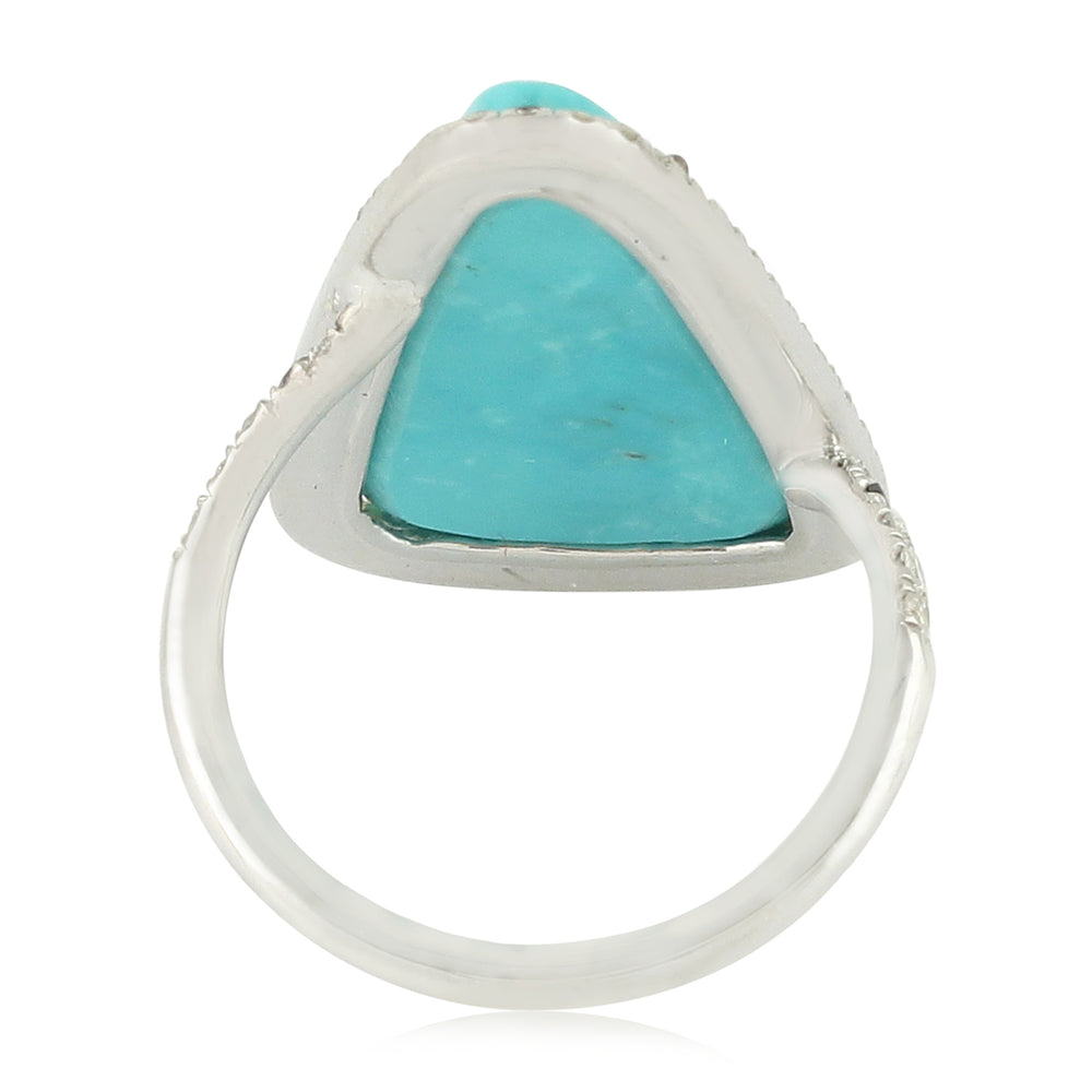 Unshaped Turquoise December Birthstone Prong Diamond Asymmetrical Ring 18K White Gold