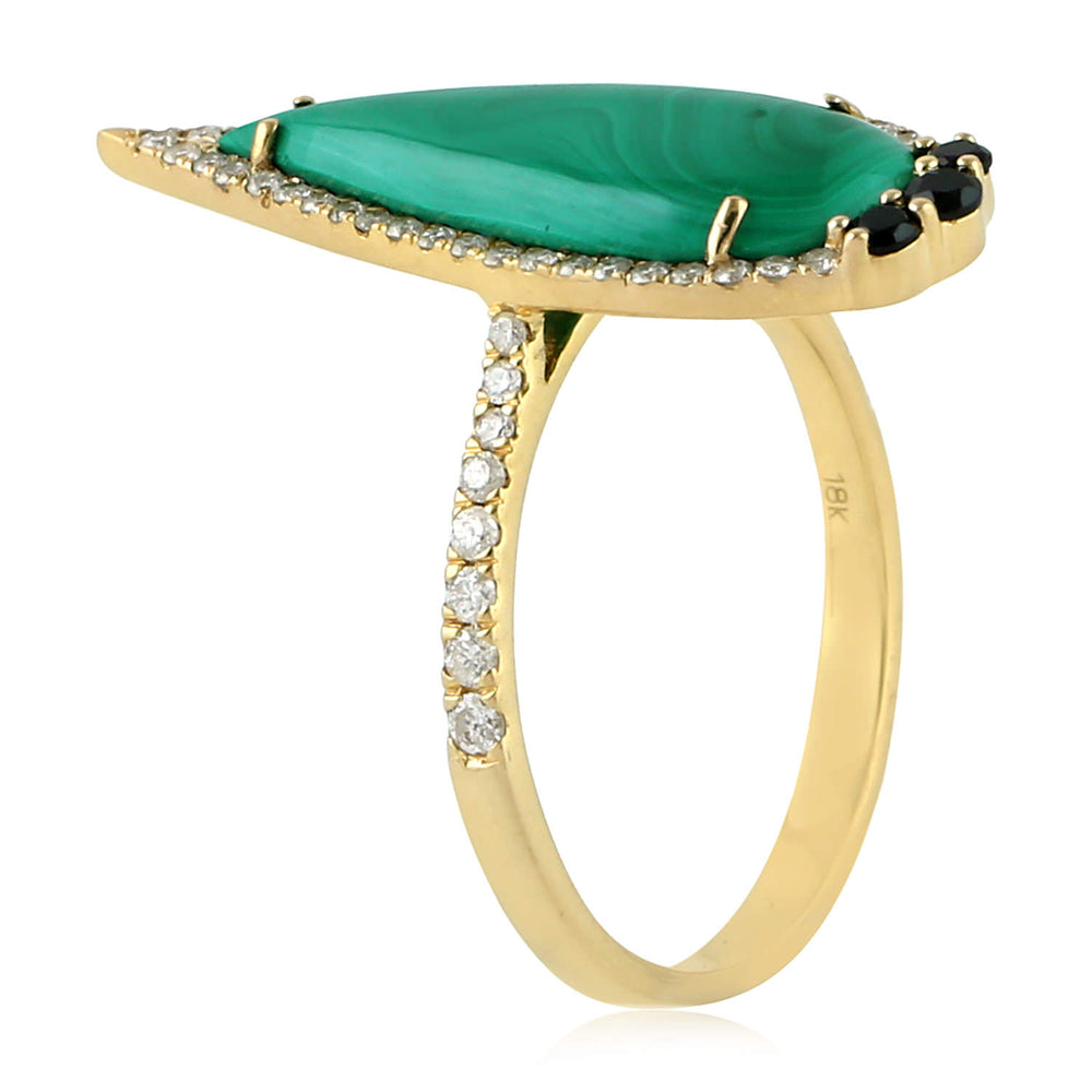 Pear Cut Malachite Round Spinel Pave Diamond Drop Cocktail Ring In 18K Yellow Gold