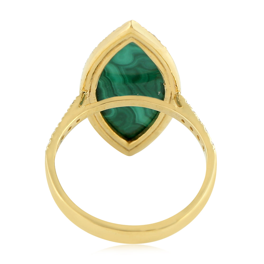 Marquise Cut Malachite Gemstone Pave Diamond Long Ring In 18K Yellow Gold