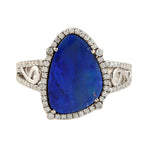Opal Doublet & Diamond Cocktail Ring Solid 18k White Gold Women Jewelry Gift