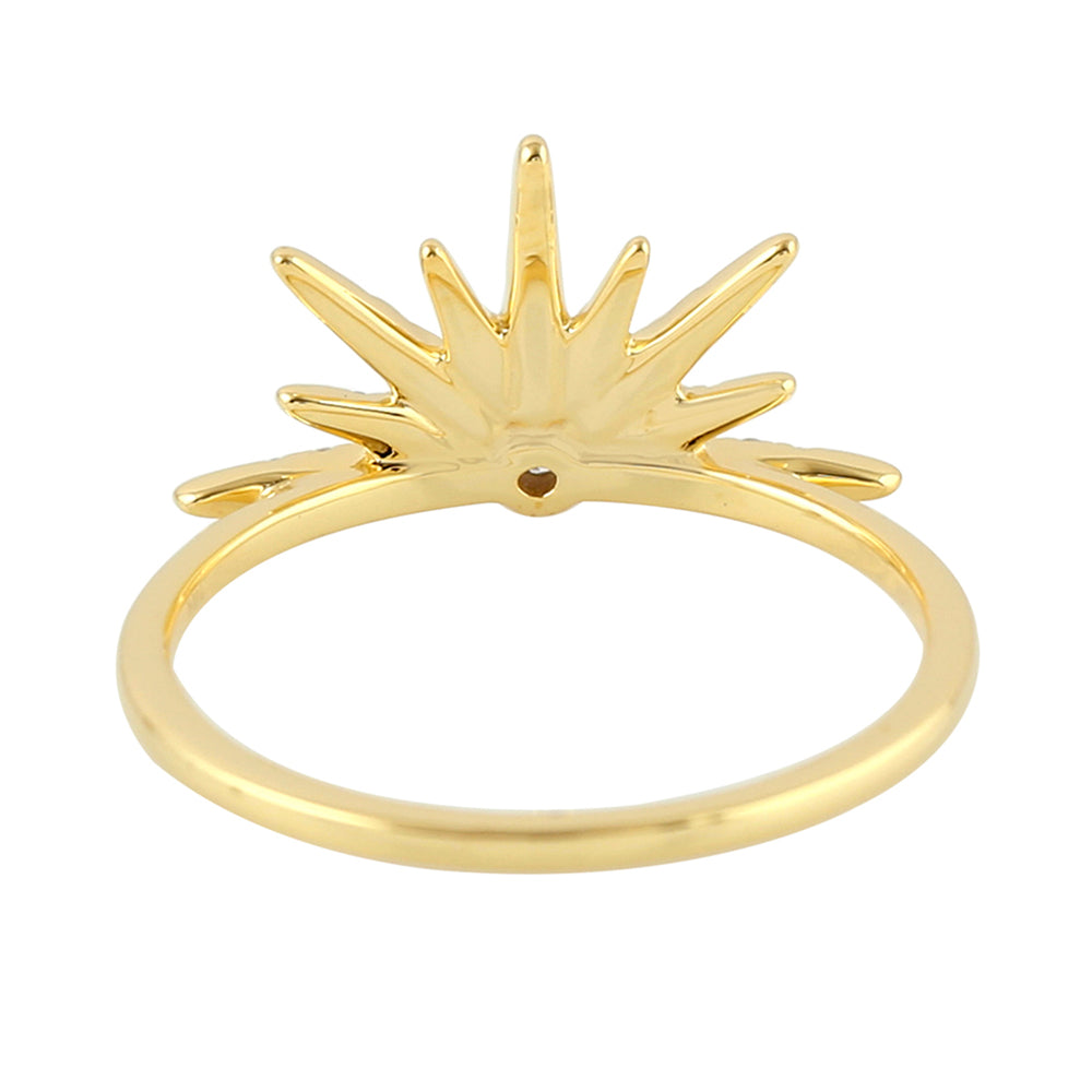 Micro Pave Diamond Half Sunburst Ring In 14K Yellow Gold For Women's