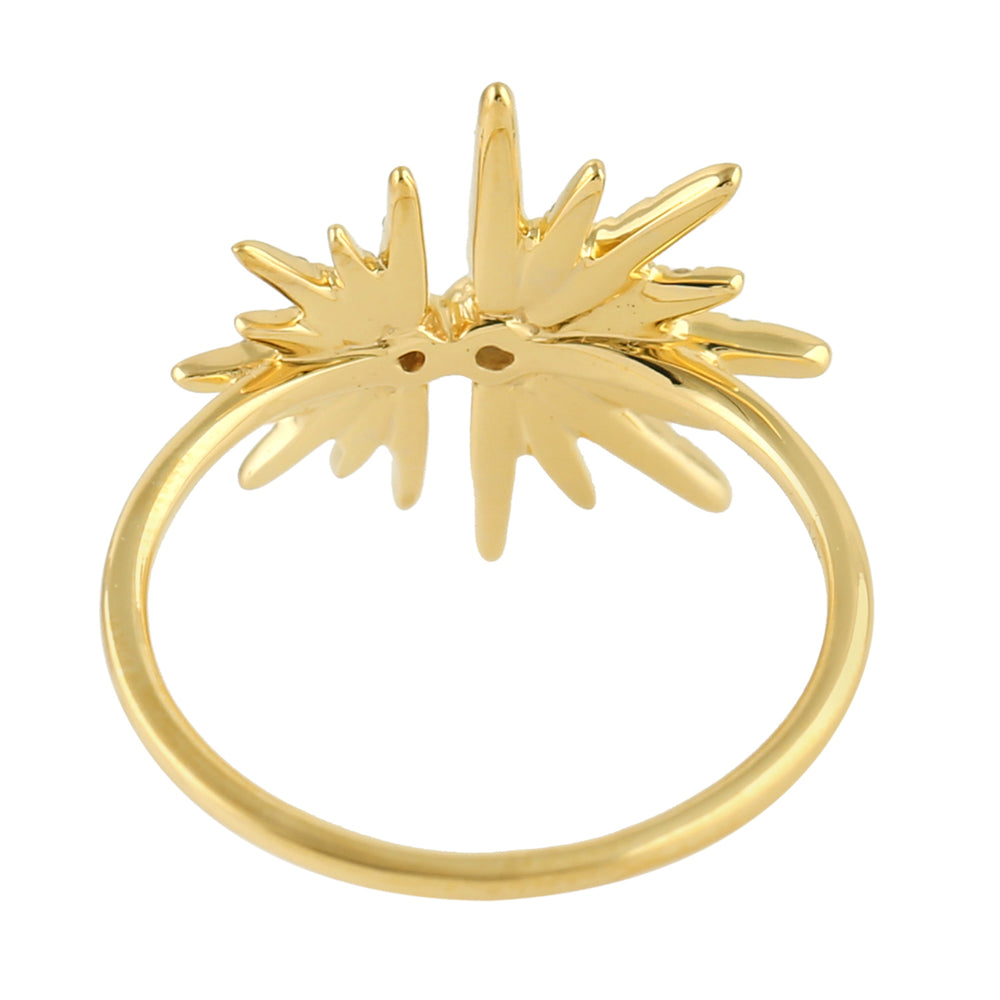 14K Yellow Gold Micro Pave Beautiful Sunburst Design Ring