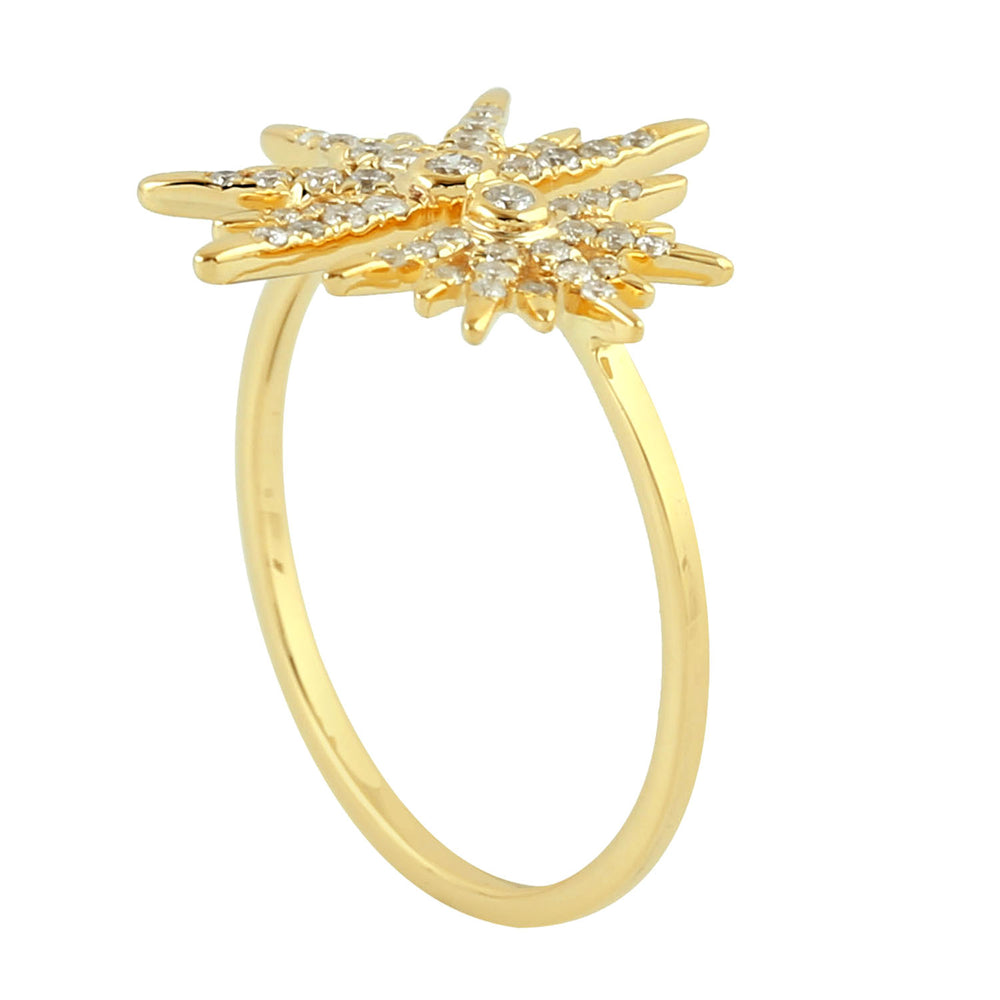 14K Yellow Gold Micro Pave Beautiful Sunburst Design Ring