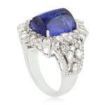 Natural Cushion Cut Tanzanite Rose Diamond Cluster Engagement Ring 18K White Gold Jewelry