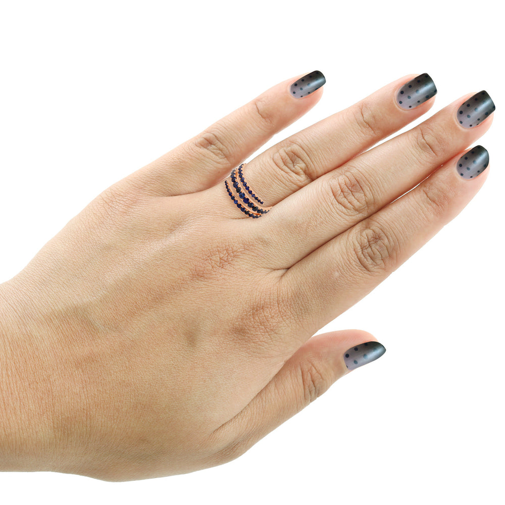 Pave Blue Sapphire Gemstone Designer Spiral Ring In 14K Rose Gold