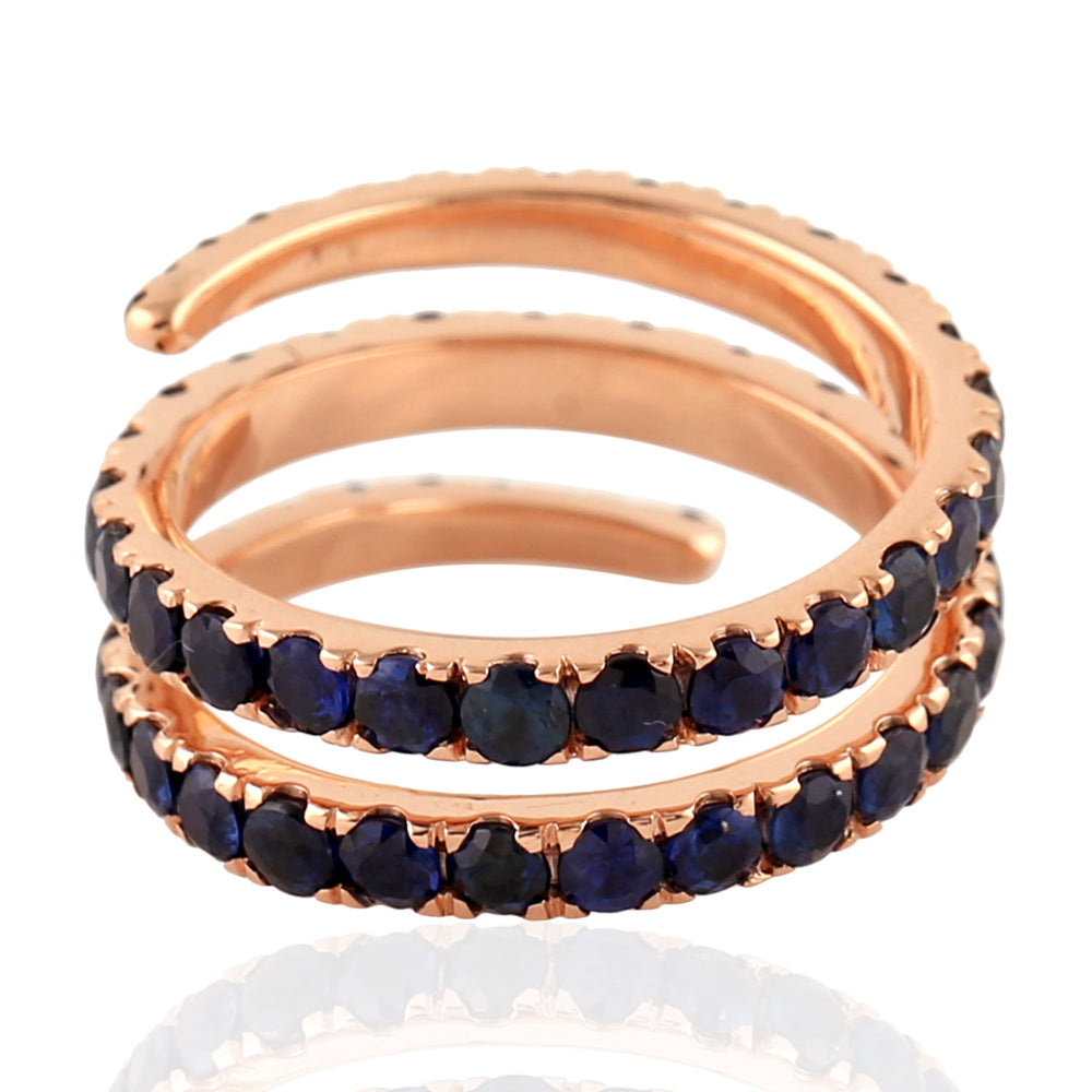 Pave Blue Sapphire Gemstone Designer Spiral Ring In 14K Rose Gold