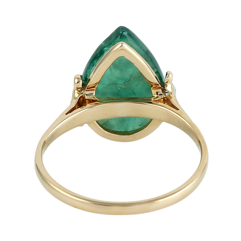 Carved Emerald Gemstone Diamond Ring in 18K Yellow Gold