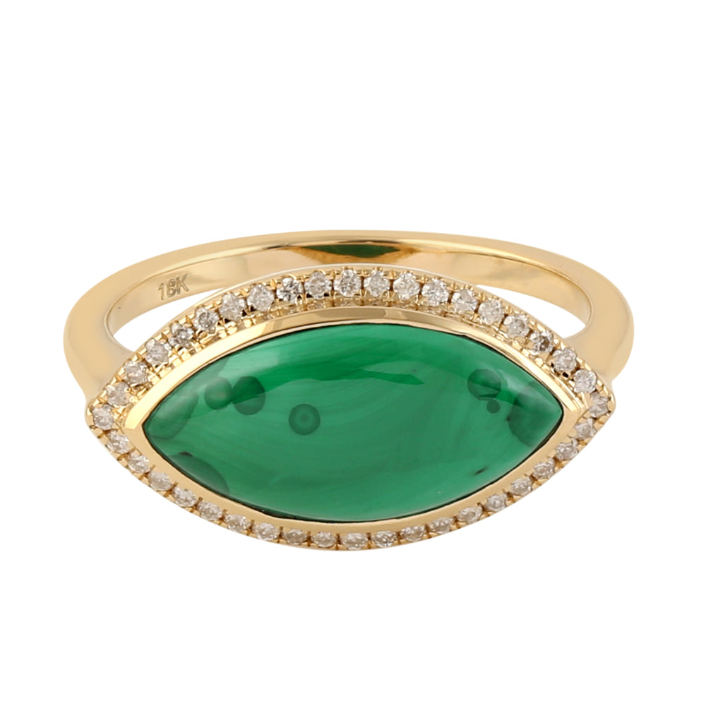 Marquise Malachite Pave Diamond Cocktail Ring Jewelry In 18k Yellow Gold