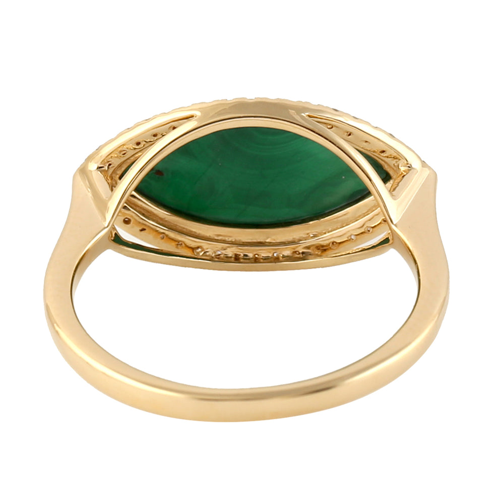Marquise Cut Malachite Pave Diamond Designer Ring In 18k Yellow Gold