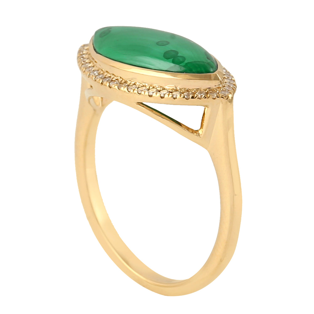 Marquise Cut Malachite Pave Diamond Designer Ring In 18k Yellow Gold