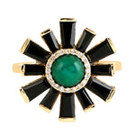 Chrysocolla Baguette Spinel Gemstone Diamond 18K Solid Gold Cocktail Ring Jewelry