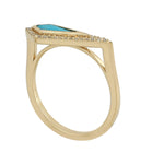 18K Yellow Gold Kite Shape Turquoise Pave Diamond Designer Ring For Her