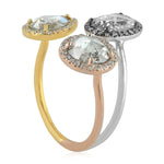 18K White Yellow Rose Gold Mix Cut Rose Cut Diamond 3 Tone Between The Finger Ring