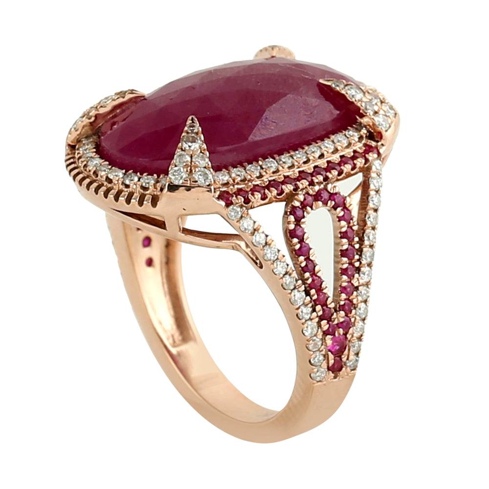 Oval Cut Ruby July Birthstone Pave Diamond Cocktail Ring In 18k Rose Gold
