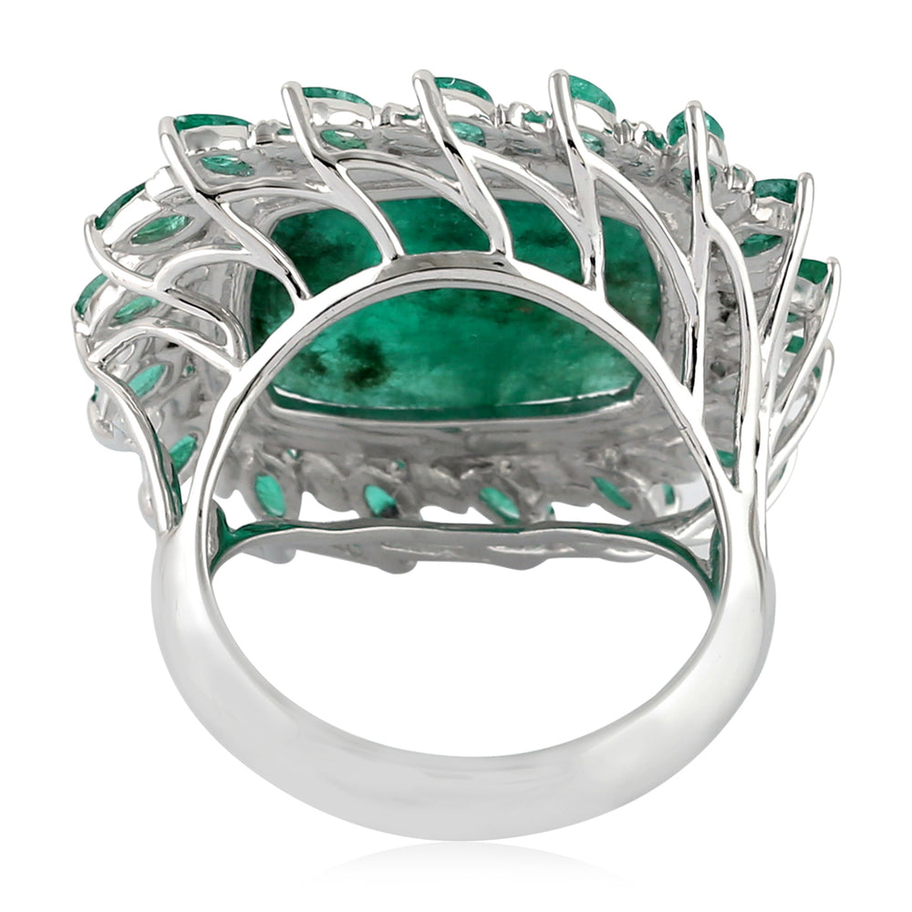 Unshaped Marquise Emerald Prong Diamond Wedding Ring 18K White Gold For Women's