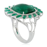 Unshaped Marquise Emerald Prong Diamond Wedding Ring 18K White Gold For Women's