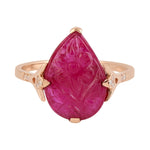 18k Yellow Gold Carved Flower Ruby Diamond Cocktail Ring Jewelry