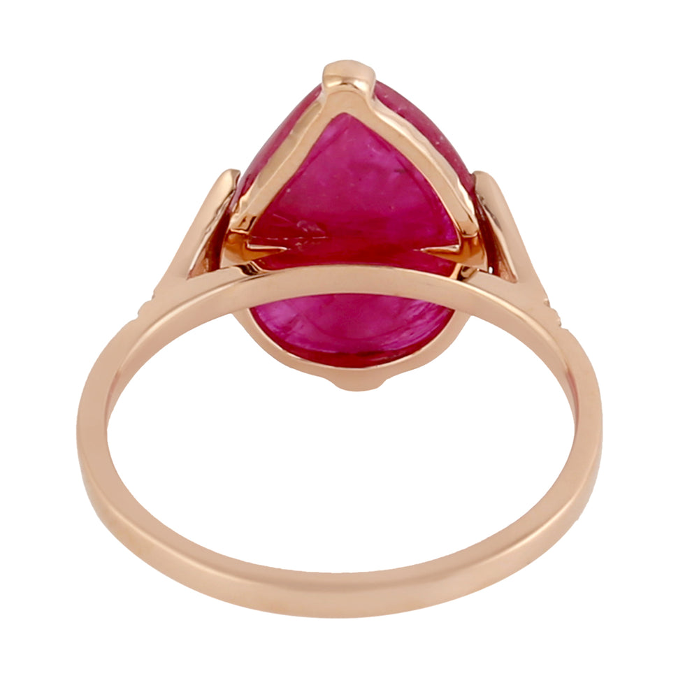 18k Yellow Gold Carved Flower Ruby Diamond Cocktail Ring Jewelry