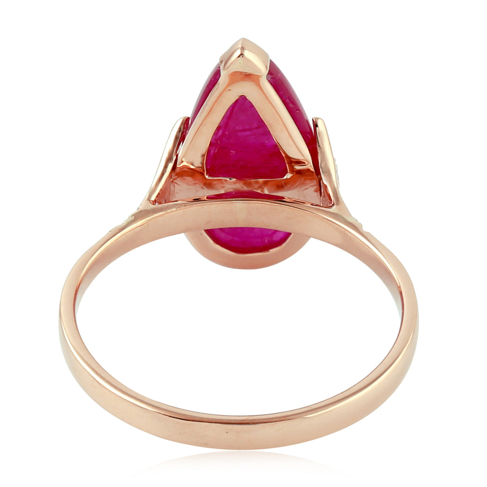 Pear Cut Carved Ruby July Birthstone 18K Rose Gold Prong Diamond Cocktail Ring