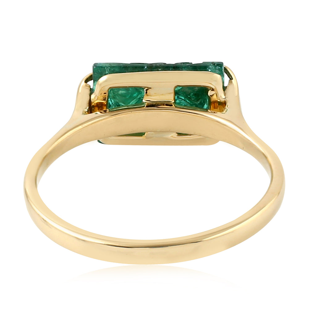 18K Yellow Gold Carved Emerald Gemstone May Birthstone Ring For Her