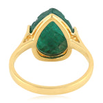 Carving Pear Emerald Prong Diamond Designer Ring 18K Yellow Gold Jewelry