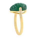 Carving Pear Emerald Prong Diamond Designer Ring 18K Yellow Gold Jewelry