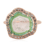 14k Rose Gold Prong Slice Tourmaline Melon Diamond Cocktail Ring For Her