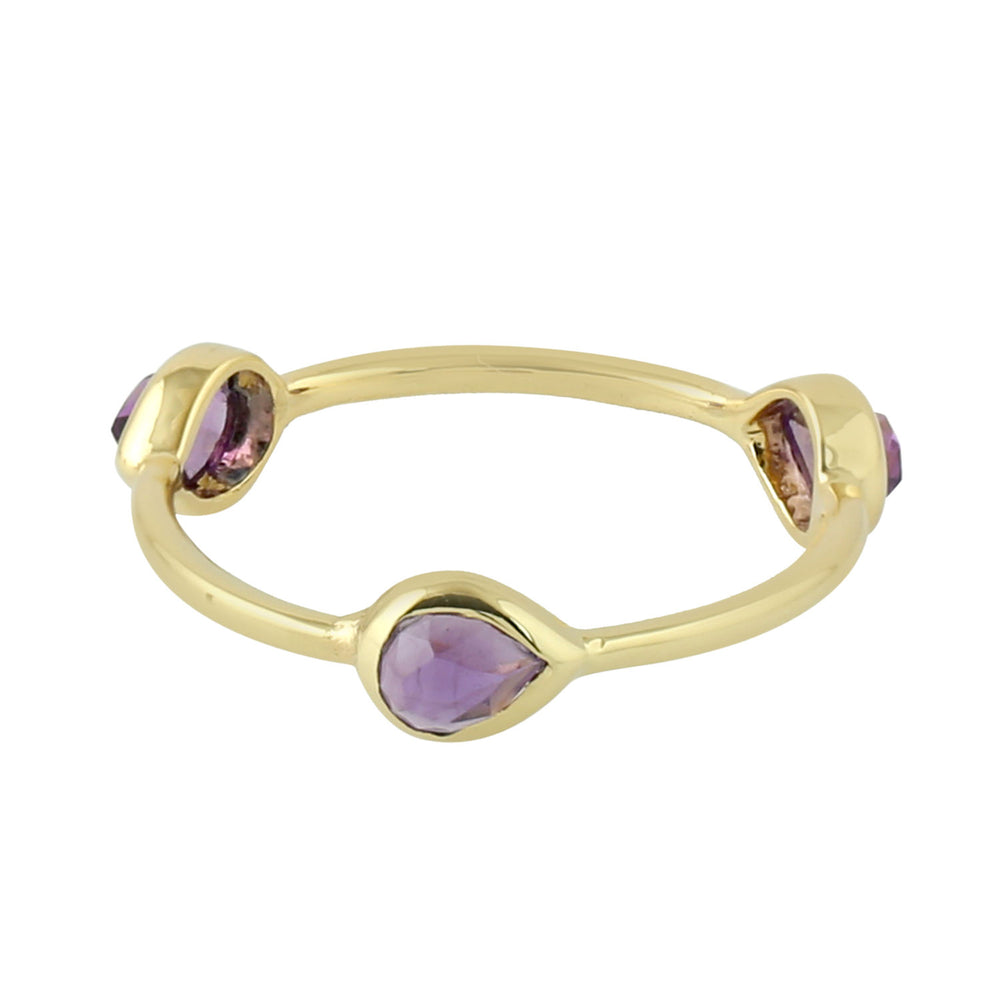 10K Yellow Gold Bezel Set Amethyst Gemstone Band Ring