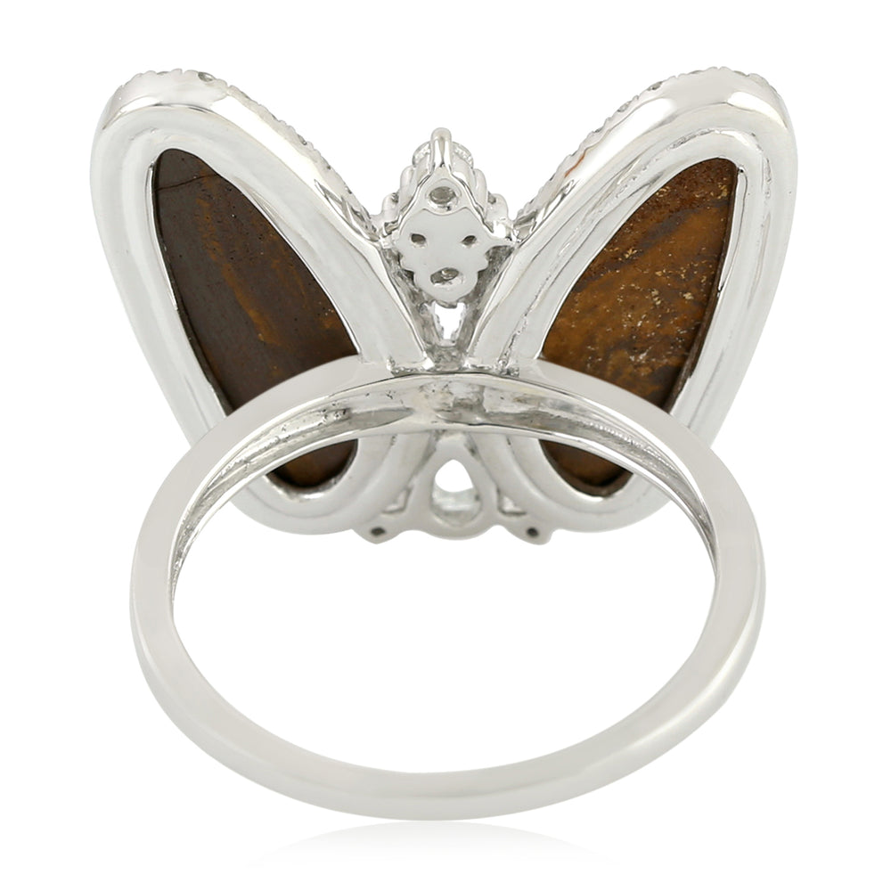 Opal Doublet Prong Diamond October Birthstone Butterfly Ring Made In 18K White Gold Jewelry