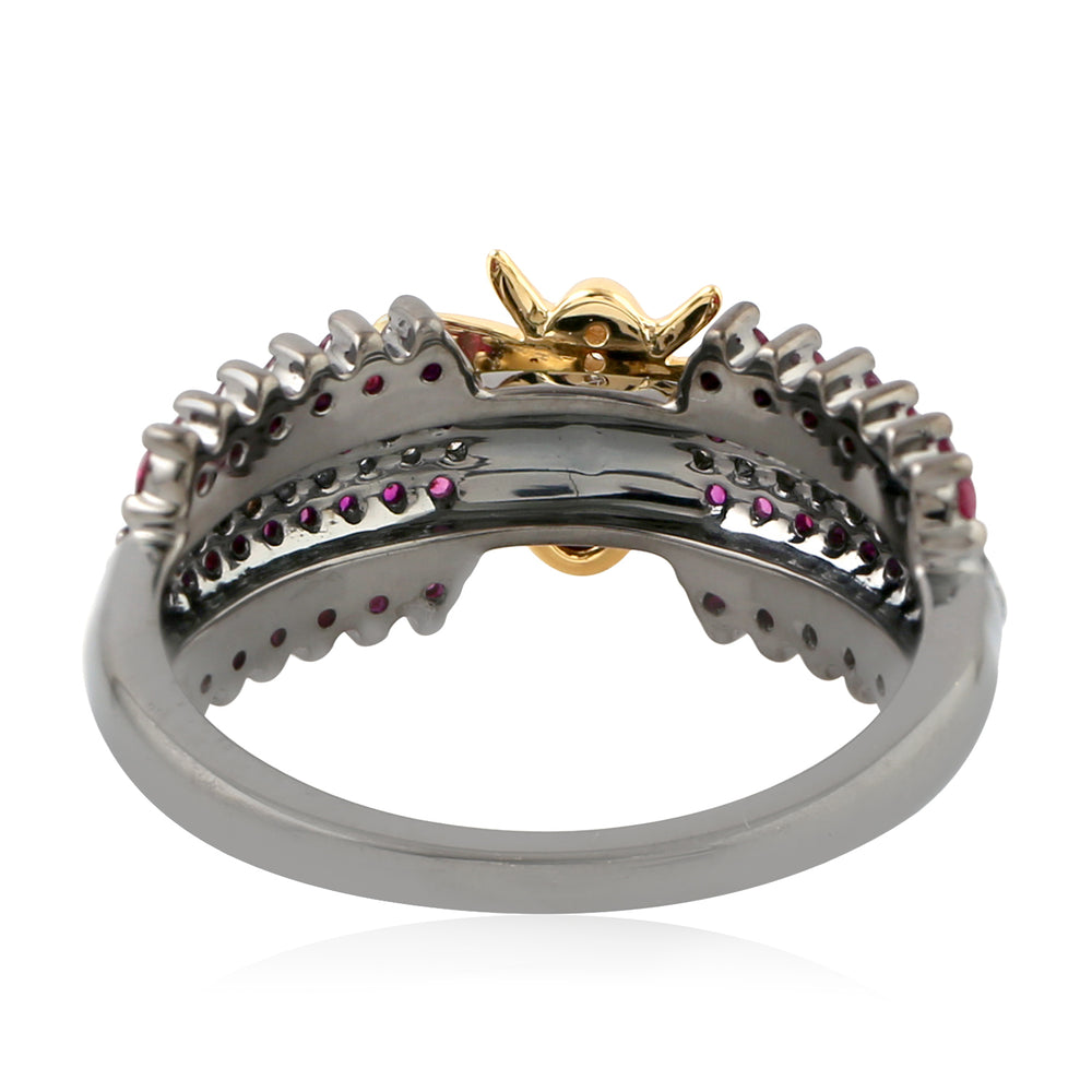 Housefly Band Ring Ruby July Birthstone Diamond In 18k Oxidized Gold