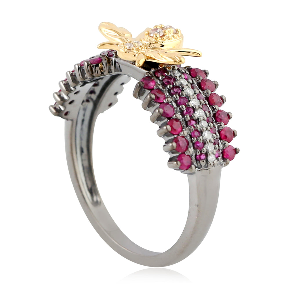 Housefly Band Ring Ruby July Birthstone Diamond In 18k Oxidized Gold
