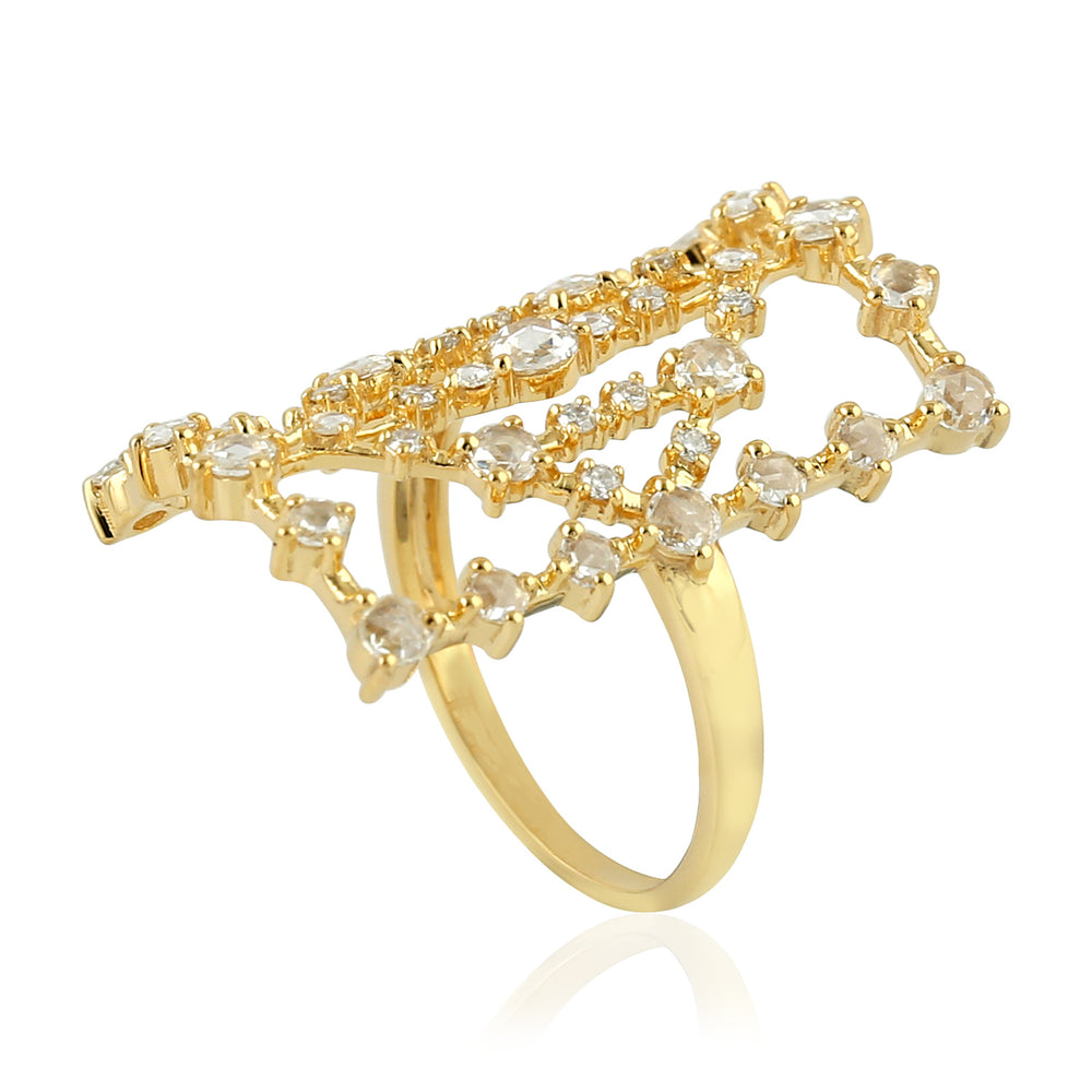 Natural Rose Cut Diamond Square Designer Ring In 18k Yellow Gold