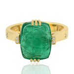 Cushion Cut Carved Emerald Prong Diamond Cocktail Ring In 18K Yellow Gold Jewelry For Gifts