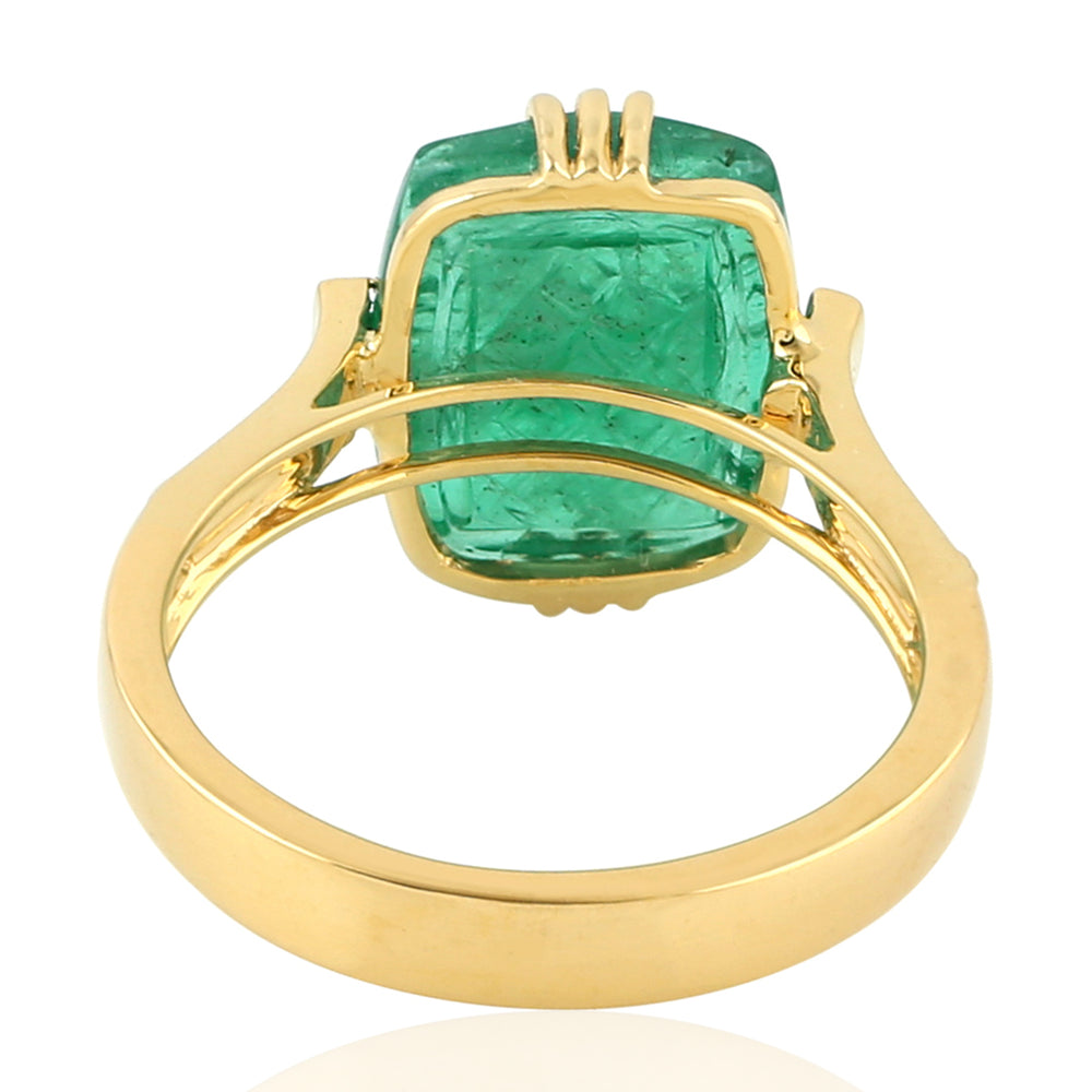 Cushion Cut Carved Emerald Prong Diamond Cocktail Ring In 18K Yellow Gold Jewelry For Gifts