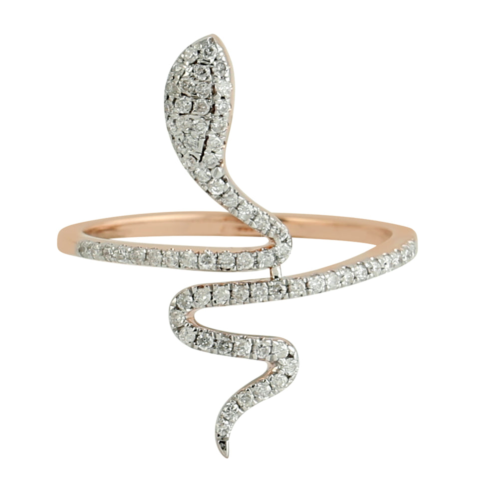 18K Rose Gold Pave Diamond Carved Snake Ring Jewelry For Gifts