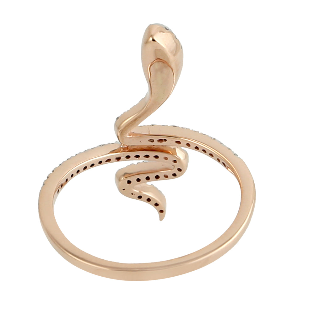 18K Rose Gold Pave Diamond Carved Snake Ring Jewelry For Gifts