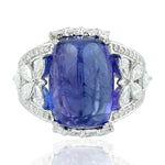 Cushion Cut Tanzanite December Birthstone Prong Rose Cut Diamond Wedding Ring 18K White Gold Jewelry