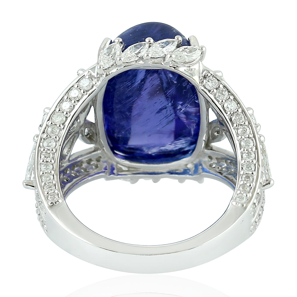 Cushion Cut Tanzanite December Birthstone Prong Rose Cut Diamond Wedding Ring 18K White Gold Jewelry