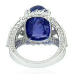 Cushion Cut Tanzanite December Birthstone Prong Rose Cut Diamond Wedding Ring 18K White Gold Jewelry